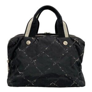 CHANEL Old Travel Line Black White Nylon Handbag